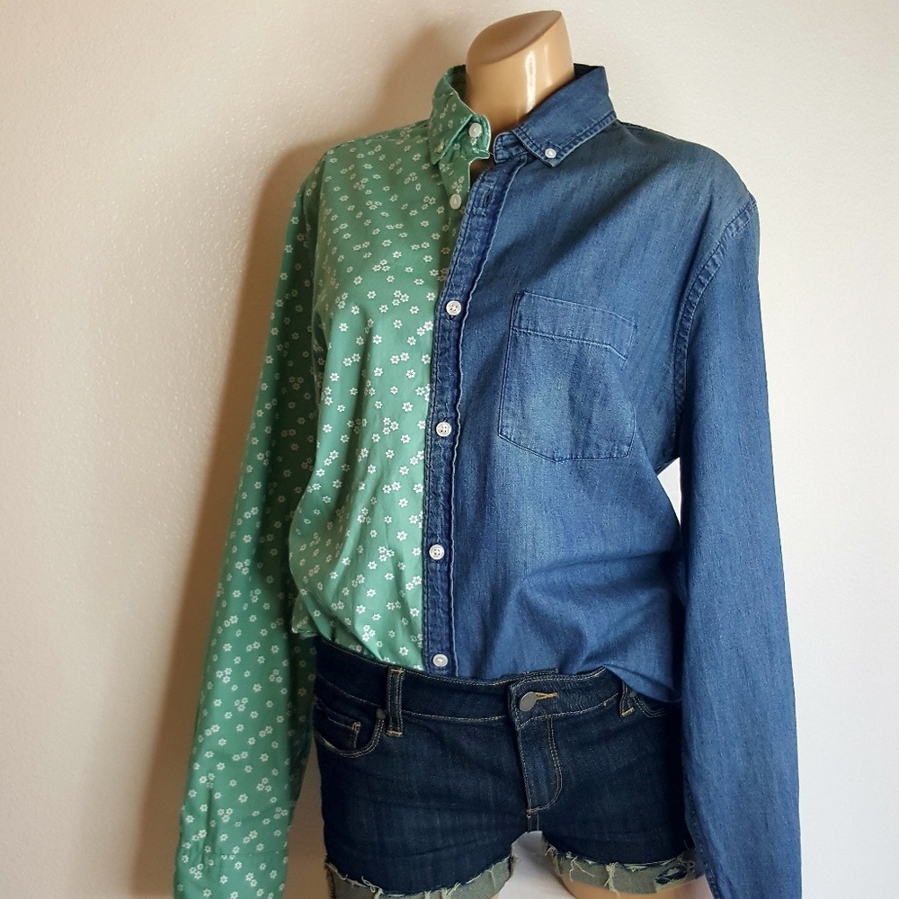 Express Multi Fabric 2 Toned Button Down 40/ M - image 1